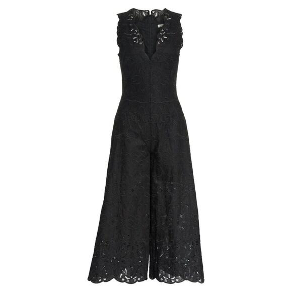 NWT Jonathan Simkhai Scallop Edge Embroidered Jumpsuit Black Embroidered SZ 4